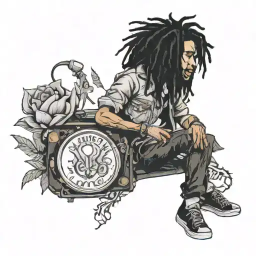 Simplistic One Love Bob Marley Themed Black And White Tattoo No Words