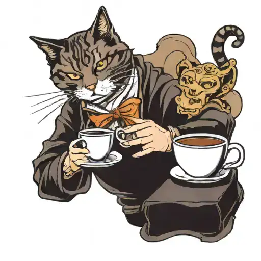 Ghost With Coffee And Books And Cats Surrounding