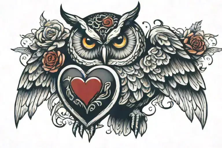 Traditional Owl Holding An Anatomical Heart