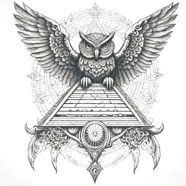 Filigree All Seeing Eye Pyramid Owl Wings In Background Anunnaki Egyptian