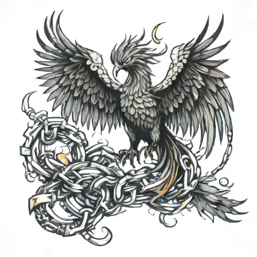 A Phoenix Taking Off Breaking The Chains Around His Legs
