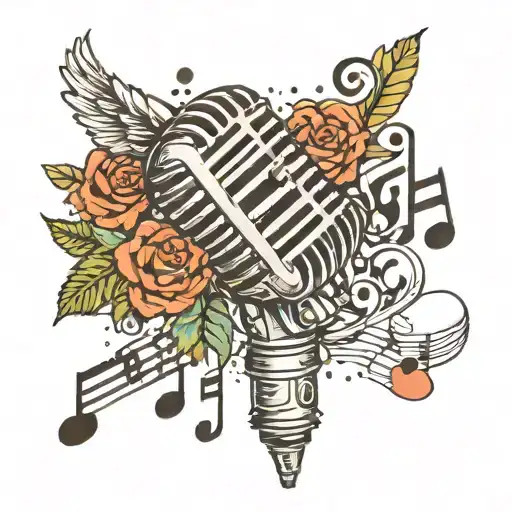 Music Microphone Surrounded By Musical Notes Floating