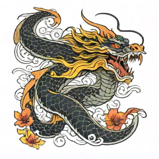 Japanese Dragon Rising From A Koi Fish