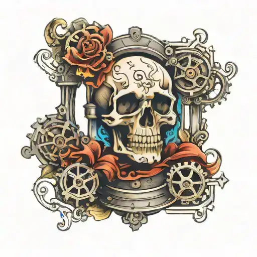 Hour Glass With A Skull And Gears And Smoke