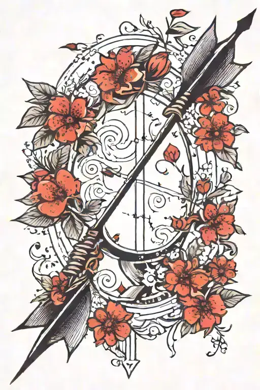 Arrow With Small Red Flowers And Stems Around The Arrow Signifying Music