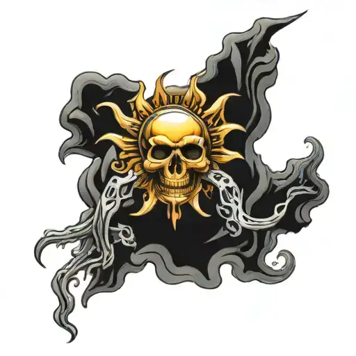 Post-realistic Skull With Sun