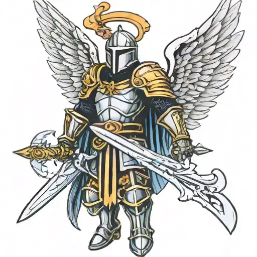 A Winged Knight Holding A Sword With An Evil Wing And An Angel Wing