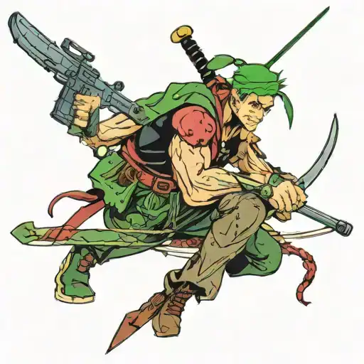 Roronoa Zoro Jolly Rodger Combined With Deadpool And Ash Williams