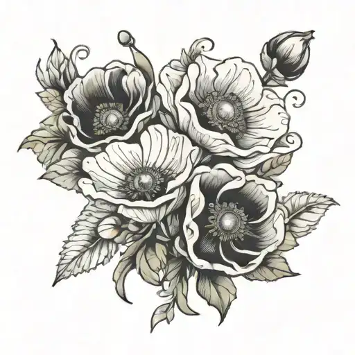 Black And White Tatoo Poppy And Cosmo Bouquet