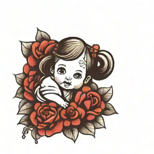 Smiling Baby Girl With Flowers And Heart