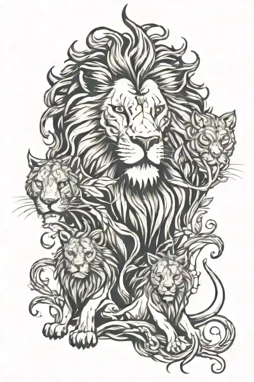 Lion Forest Flames And Family