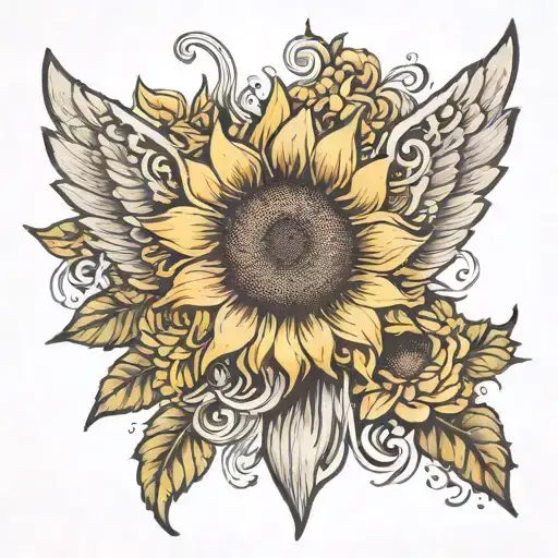 Sunflower With Angel Wings Surrounded