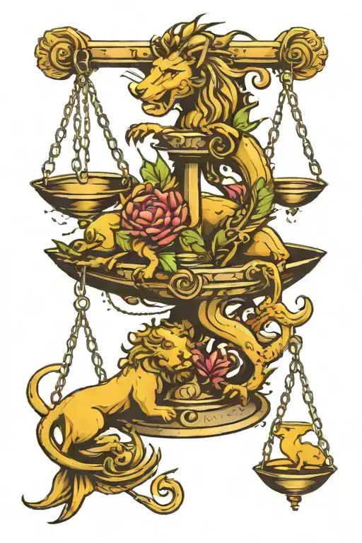 Libra Scale Balanced With Scorpion On One Side And Lion On Other