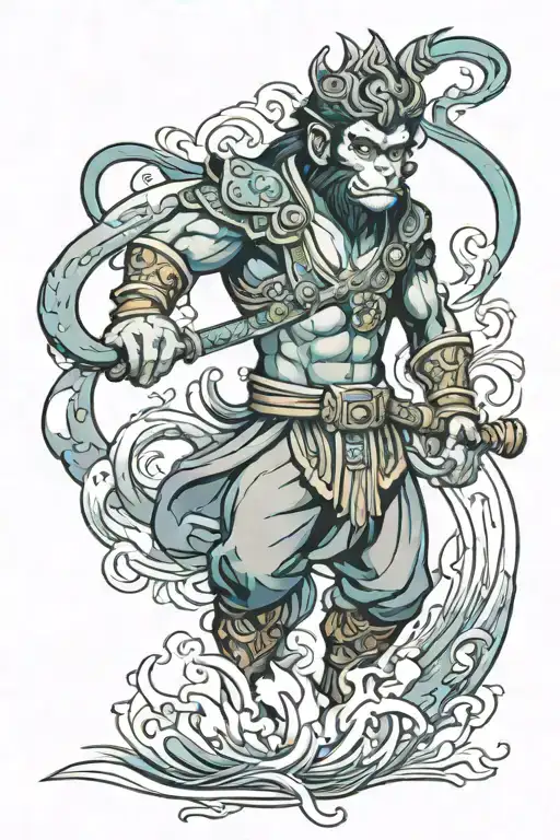 Monkey King With Aquarius Japanese Sea With Sun