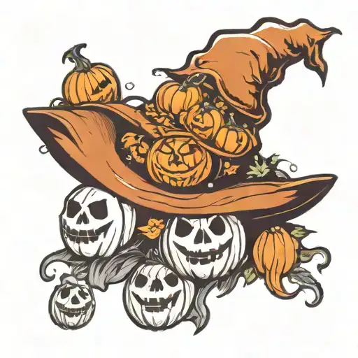 Witch Hat With Pumpkins And Ghosts Coming