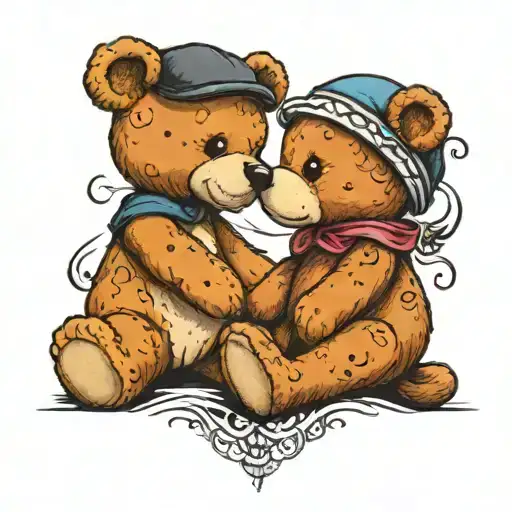 A Beanie Baby And A Teddy Bear Holding Hands