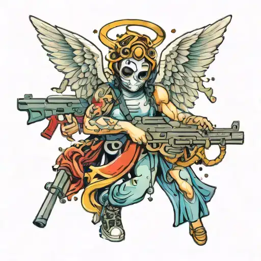 Angel Wearing Mask And Guns Money Drugs