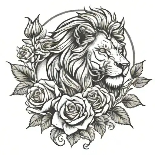 Lion And Roses