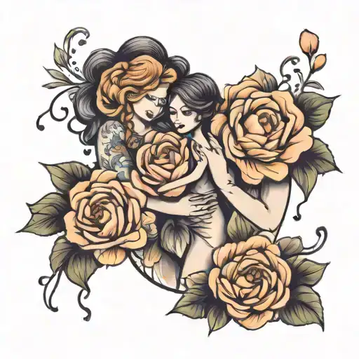 3 Daughters Holding Hands With Birth Flowers