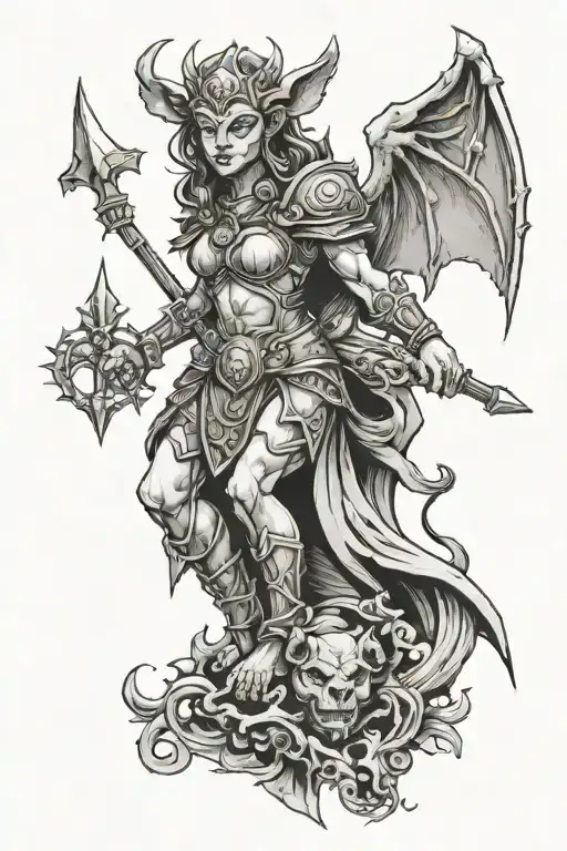 Female Gargoyle Warrior With Her Toddler