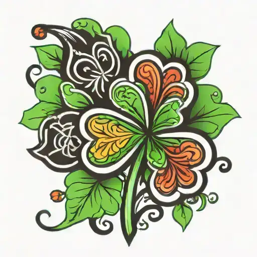 Black And Green Clover 5 Leaf Clover Tattoo Inspired