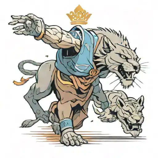 Avatar Aang Training With A Lion Wearing A Crown