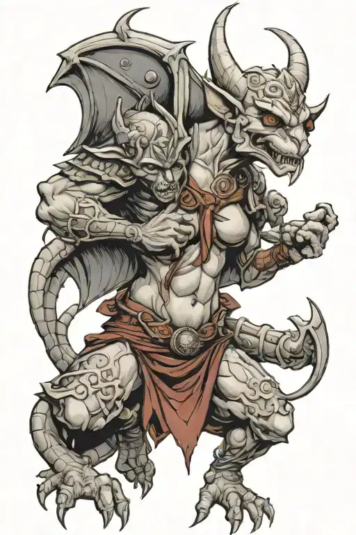 Female Gargoyle Warrior With Her Toddler