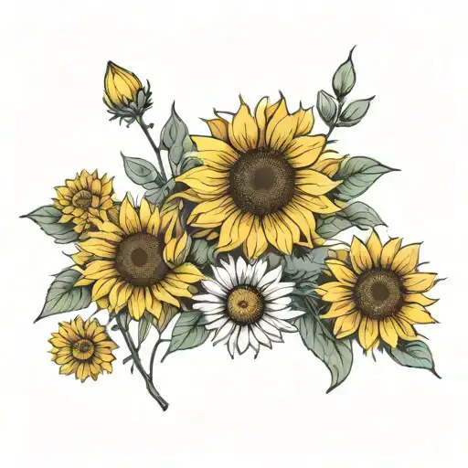 Sunflower And Daisy Flowers Minimal