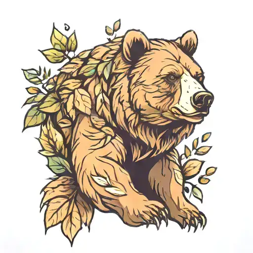 Bear With Leaves On His Forearm