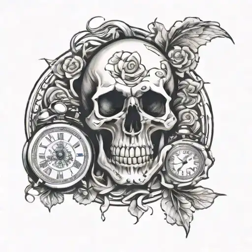 Skulls Time Clock Surrounded Memento Mori