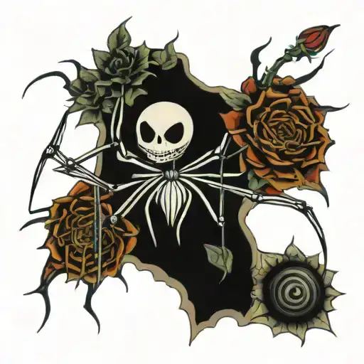 Jack Skellington As A Spider With Sunflowers And Roses
