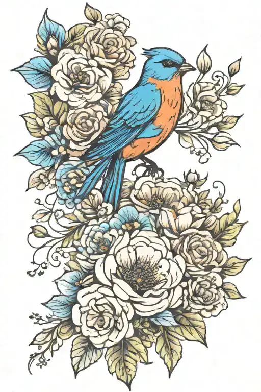 Bluebird And Birthday Flowers