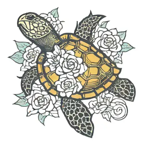 Turtle And Flower Anklet Bracelet Tattoo Inspired