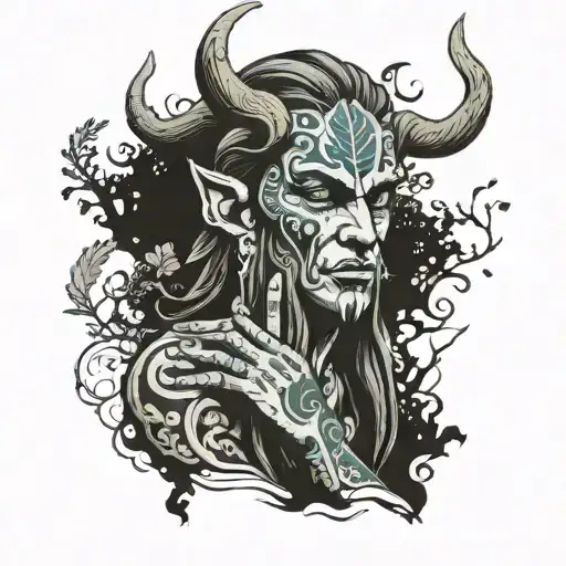 Forest God Holding Hands With His Face Tattoo Showcasing