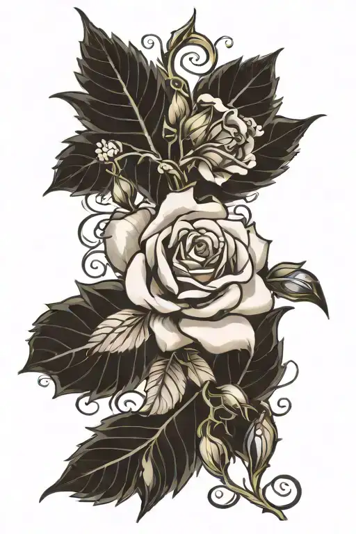 Rose And Larkspur Flower And Stem