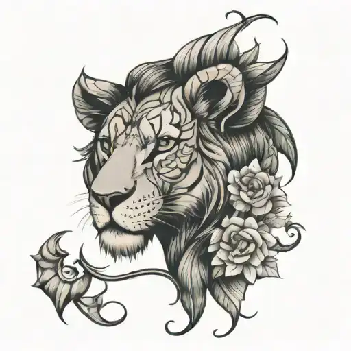 Half Girl Half Lion Face Tattoo Design Inspired Tattoo Featuring