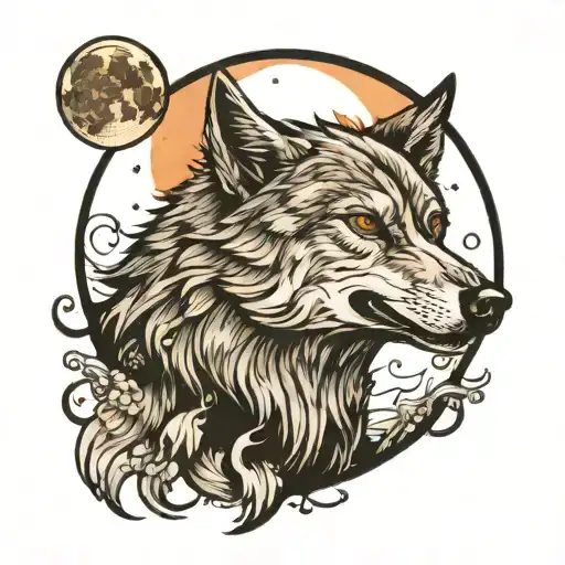 Howling Wolf With The Moon In The Background