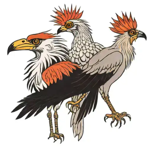 An Arassari Together With A Secretary Bird Looking At Each Other