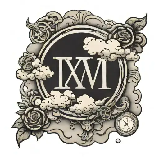 Ixxivii Roman Numerals With Clouds In The Background Black And White