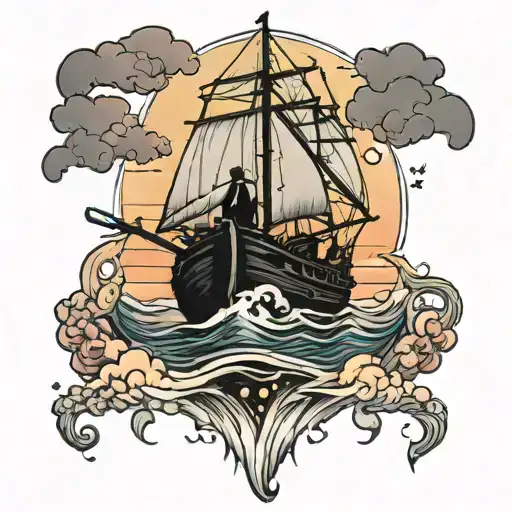 Boat Riding Into Sunset