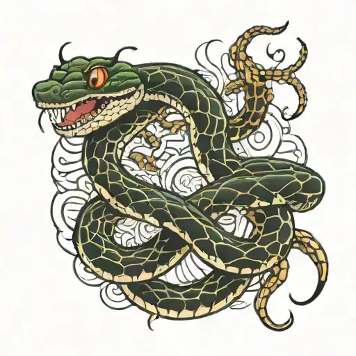 Snake Engulfing A Spider