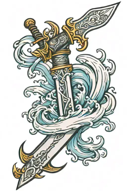 Arm With Sword Rising From Water