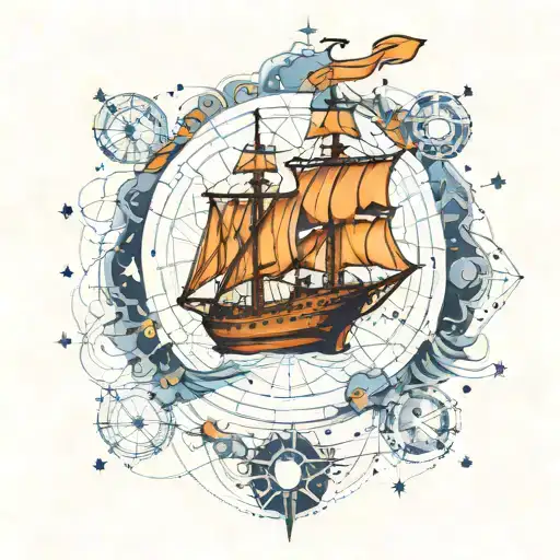 A Detailed Map Of Gemini Constellation With A Ship Navigating Through Them