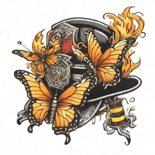 Butterflies Around A Fire Fighter Hat