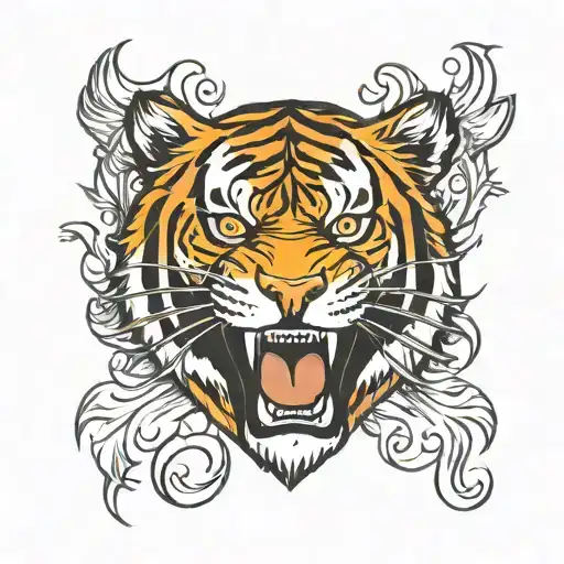 Tiger Roaring Face Inside A Guitar Plectrum