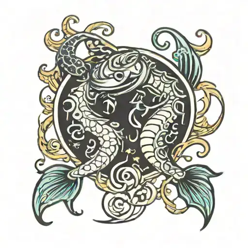 Pisces And Scorpio Zodiac Symbol Intertwined Symbolizing The Client's Love