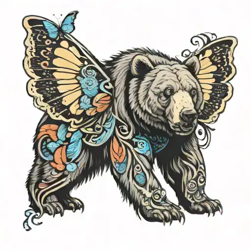 Bear With Butterfly Tattoo Design