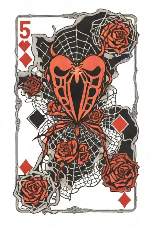 Heart Spider Web With 5 Playing Cards Royal Flush In Web