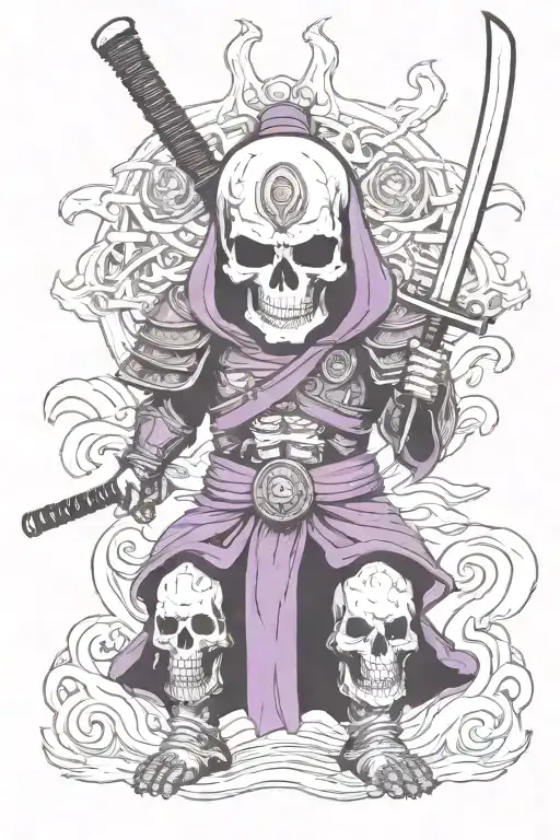 Samurai Skull As Skeletor But Only Head Tattoo Holding
