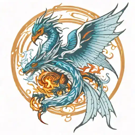 Ice Phoenix Circling Fire Dragon